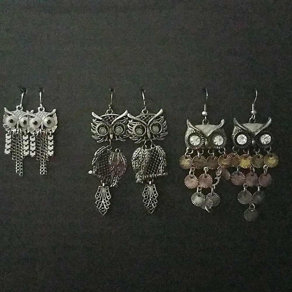 OWL EARRINGS 3 pairs
